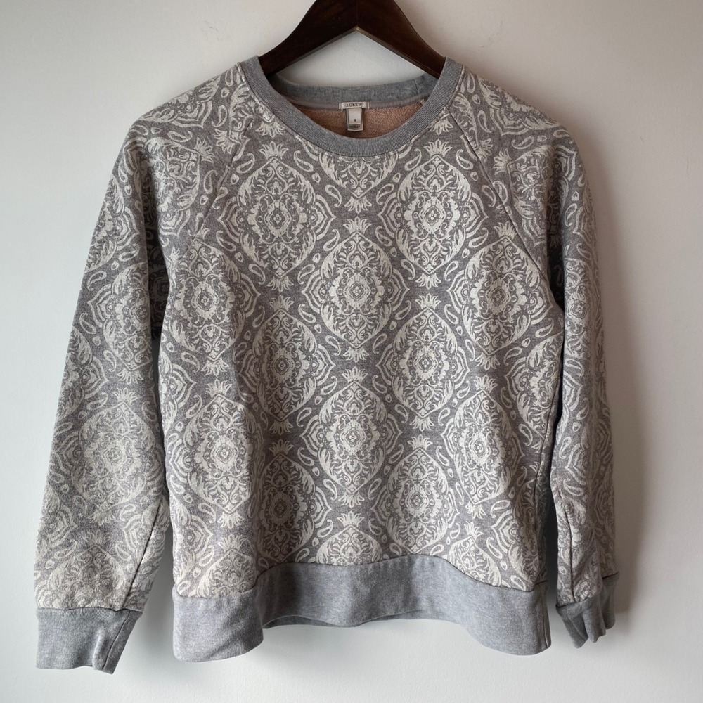 J.Crew Sweatshirt Womens S Gray Damask Paisley Raglan French Terry Pullover